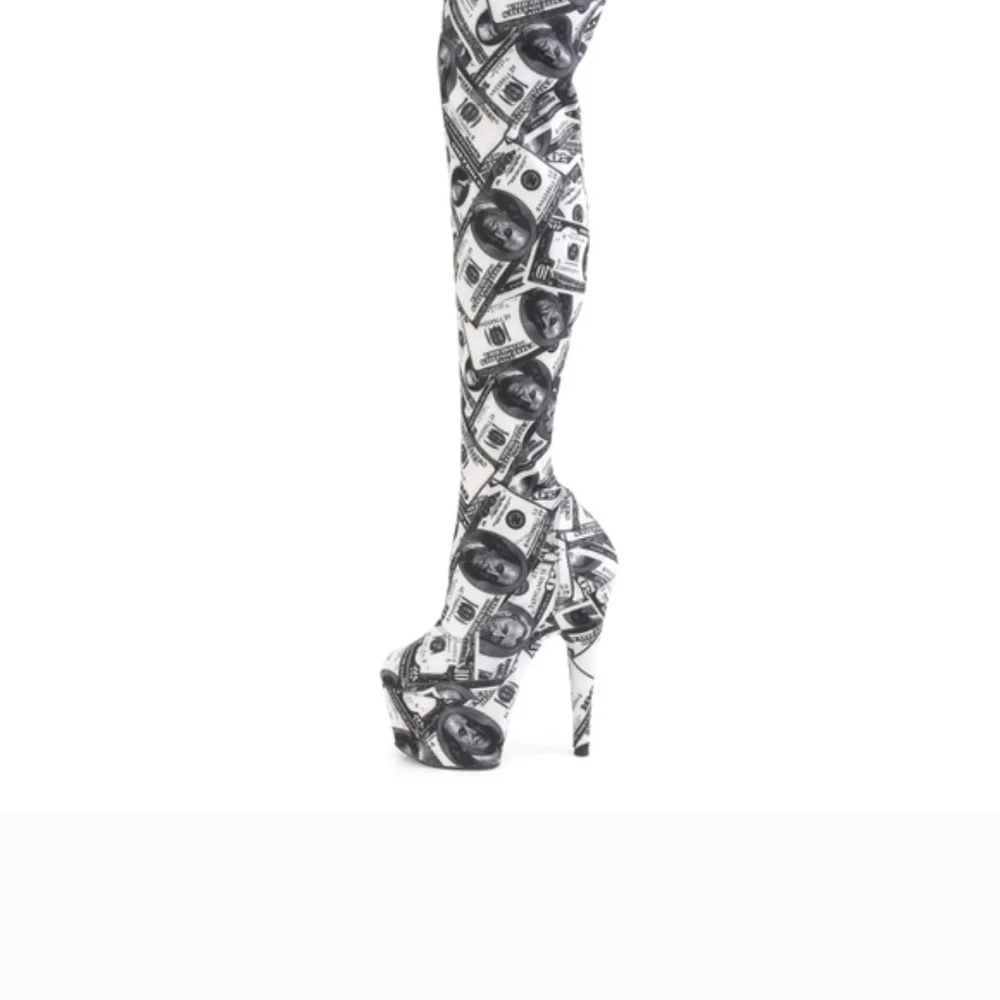 Pleaser Black and White Over the Knee Boots